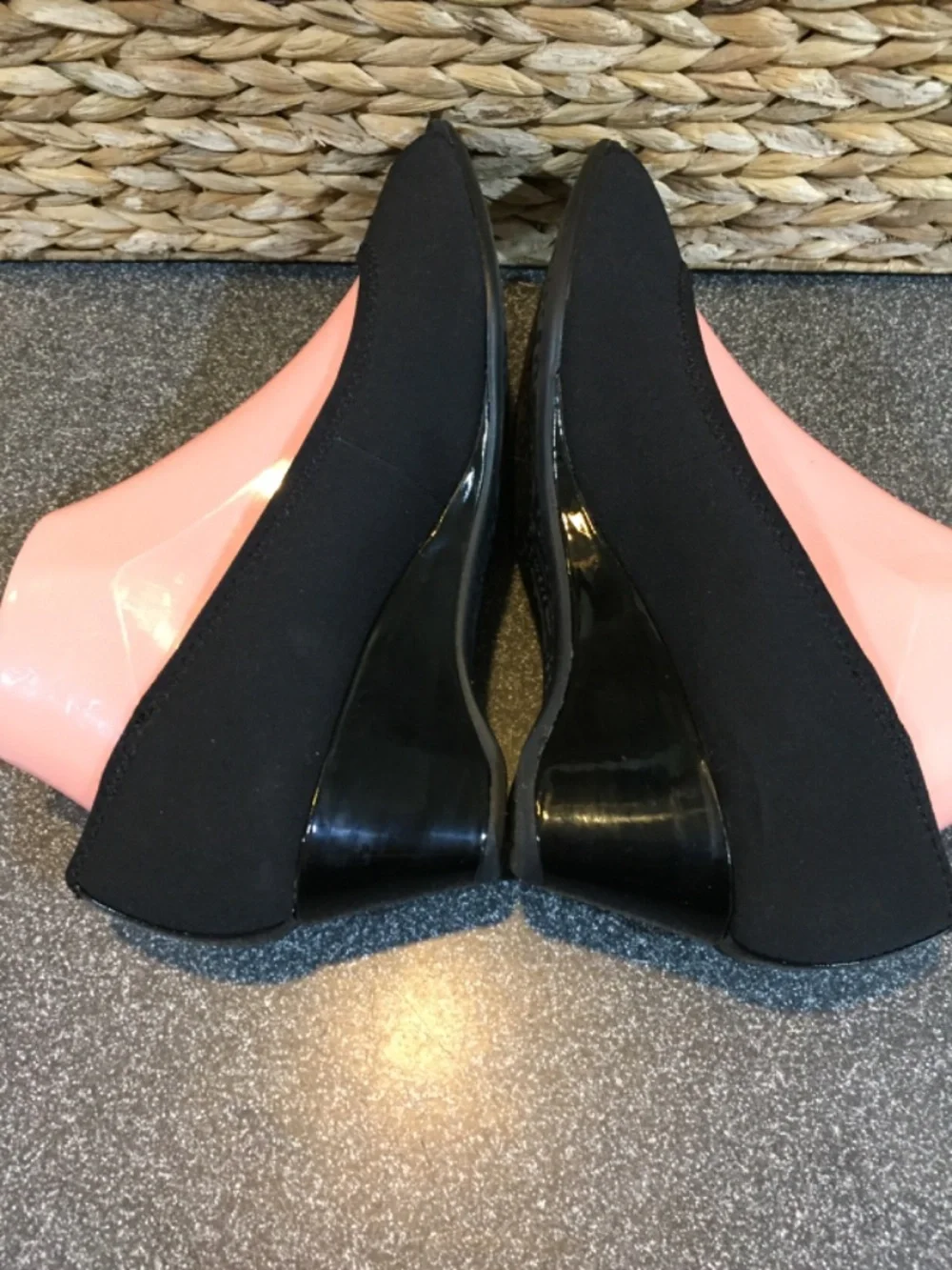 Anne Klein Sport Black Peep-Toe Wedge Heels